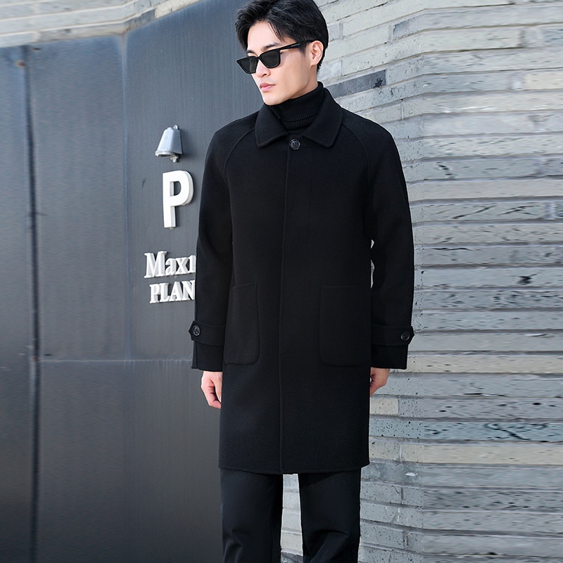 boy Boy Boy Autumn Winter New Pure Men's Loose Double-Sided Woolen Trench Coat Mid-Length Wool Korean Style Casual_voghion.com