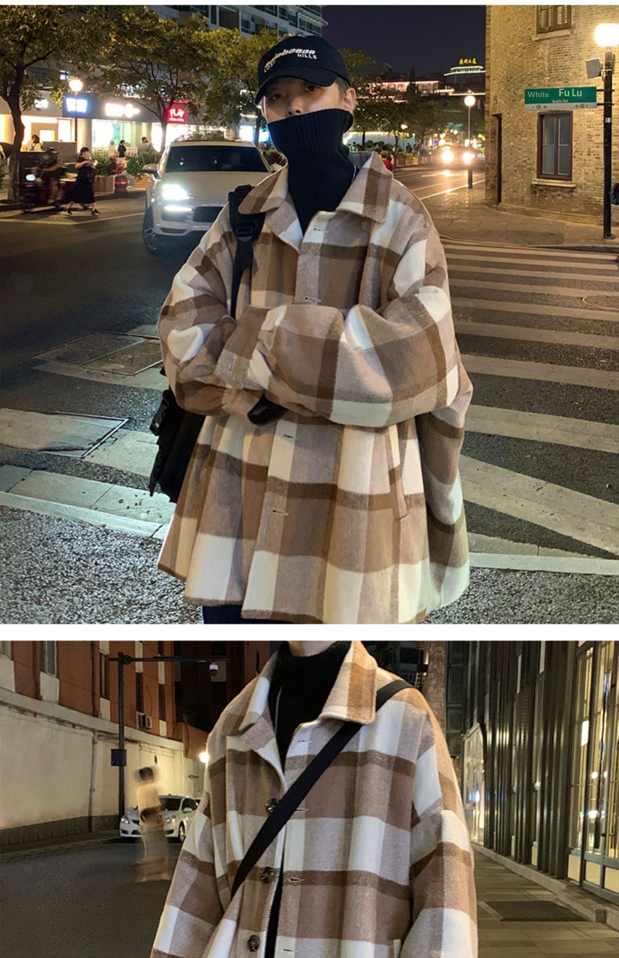 boy Boy Boy Plaid Wool Coat Men, Mid-Length, Autumn Trendy Trench Coat, Loose Fit, Winter Thickened Woolen Jacket For Men_voghion.com