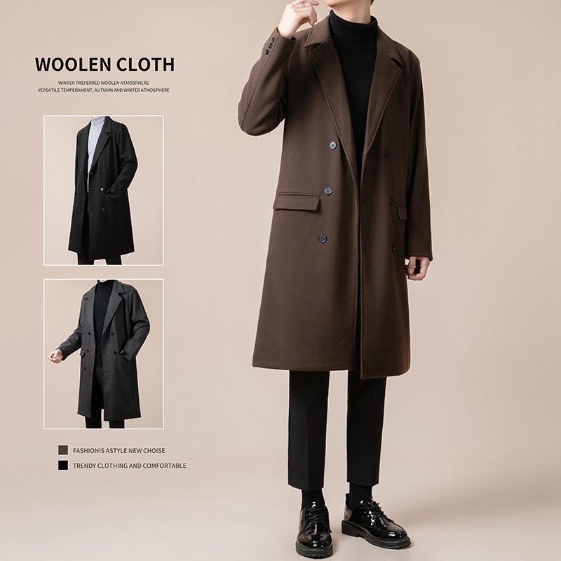 boy Boy Boy Thickened Overcoat Men's Winter Style Mid-Length Korean Version Double-Breasted Woolen Trench Coat_voghion.com