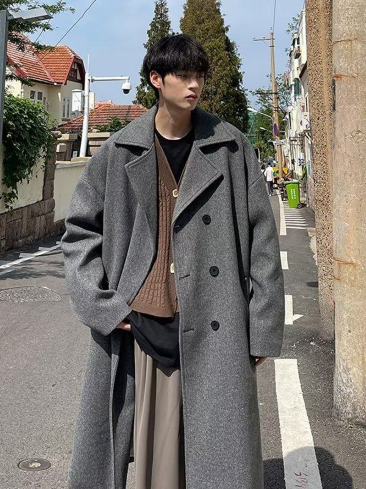 boy Boy Boy Cleanfit Dark Gray Wool For Men Winter High-End Feel Mid-Length Trench Coat Double-Breasted Woolen Jacket_voghion.com