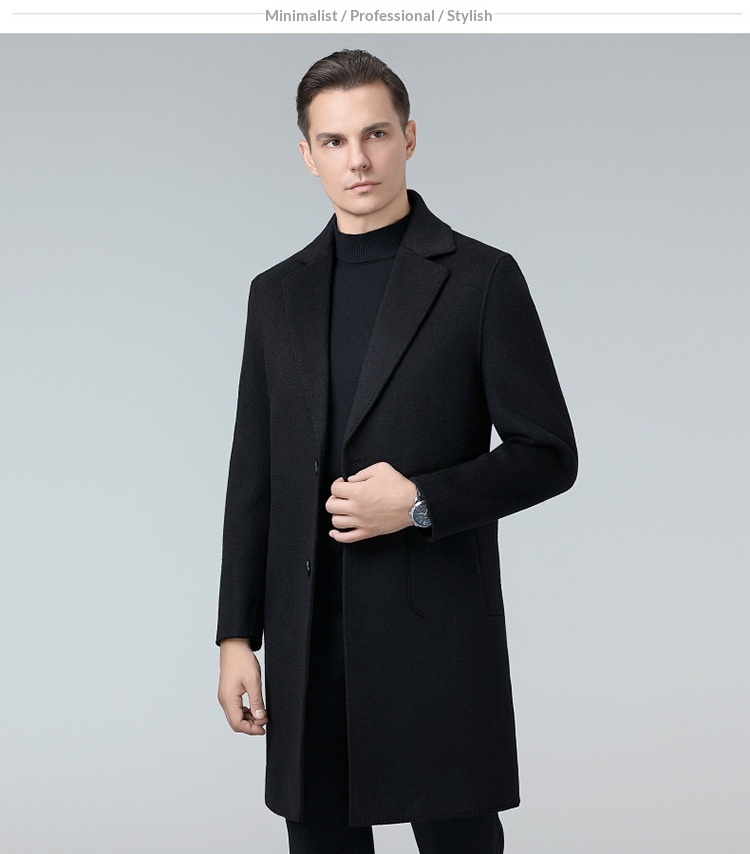 boy Boy Boy Autumn Winter Double-Sided Wool Mid-Length Solid Color Single-Breasted Jacket Trench Coat Men's Woolen Clothing_voghion.com