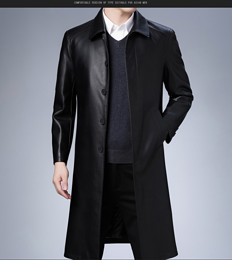 boy Boy Boy 2022 Winter New Men's PU Trench Casual Extended Over-the-Knee Jacket Middle-Aged Turn-Down Collar Leather Coat Wholesale_voghion.com