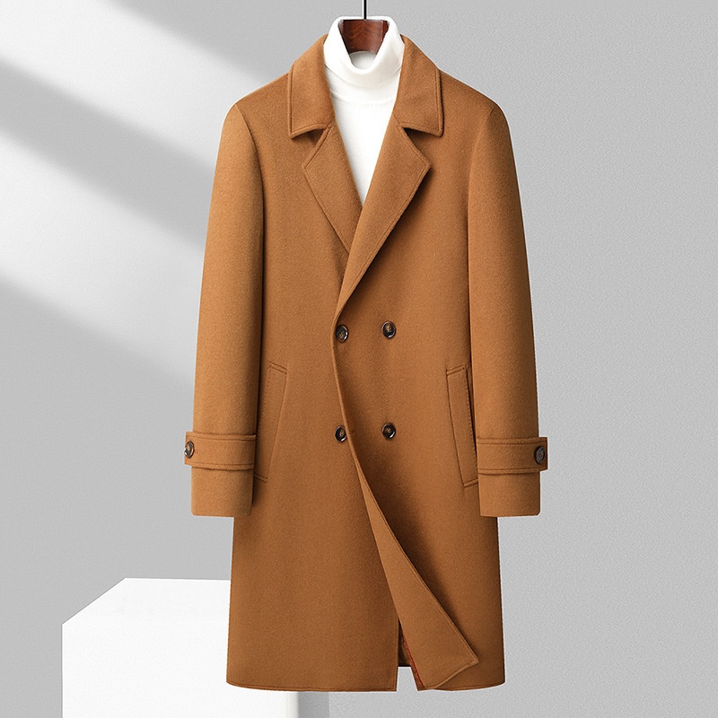 boy Boy Boy Autumn Winter New Men's Wool Coat With Cotton Padding, Thickened Trench Coat, Double-Breasted Long Fashionable Woolen_voghion.com