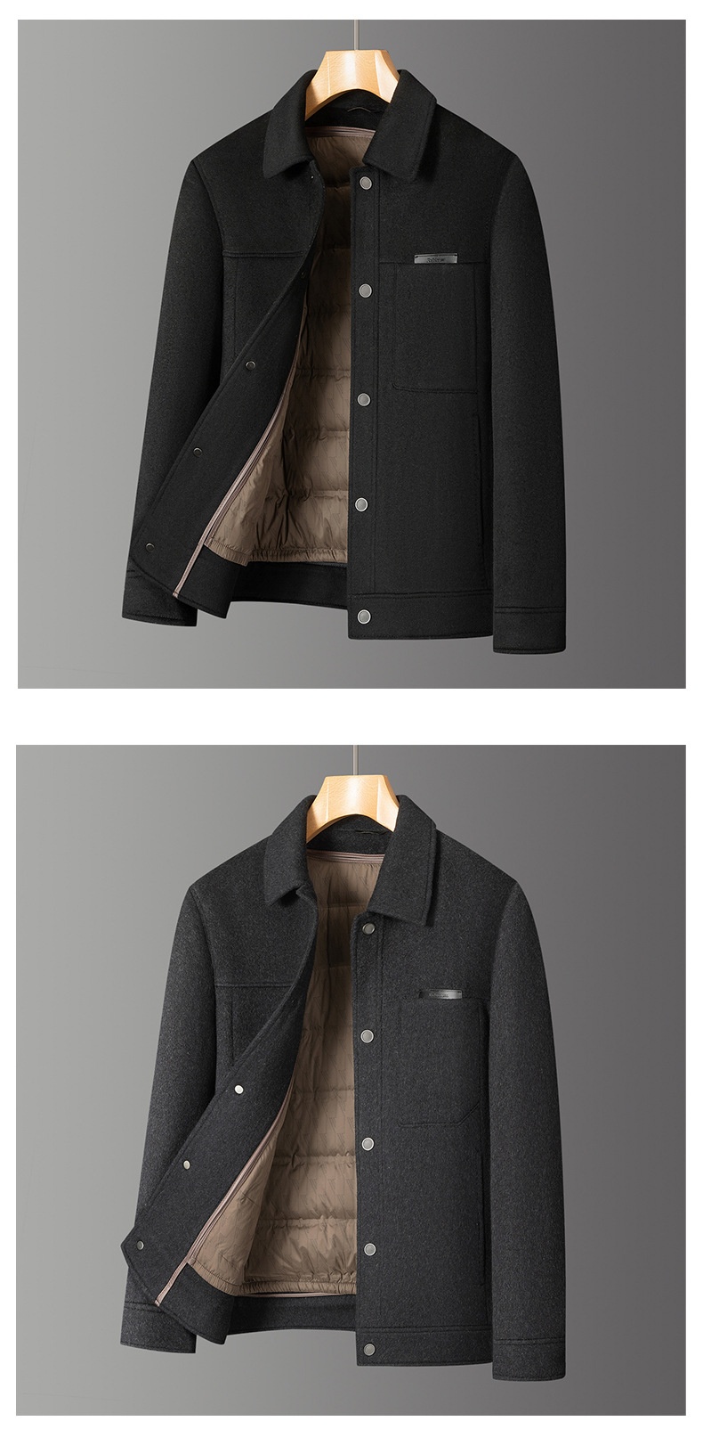 Manteau Boy Boy 100% laine double face Automne-Hiver 2025, nouveau manteau épais en duvet pour homme, vêtement de travail décontracté_voghion.com