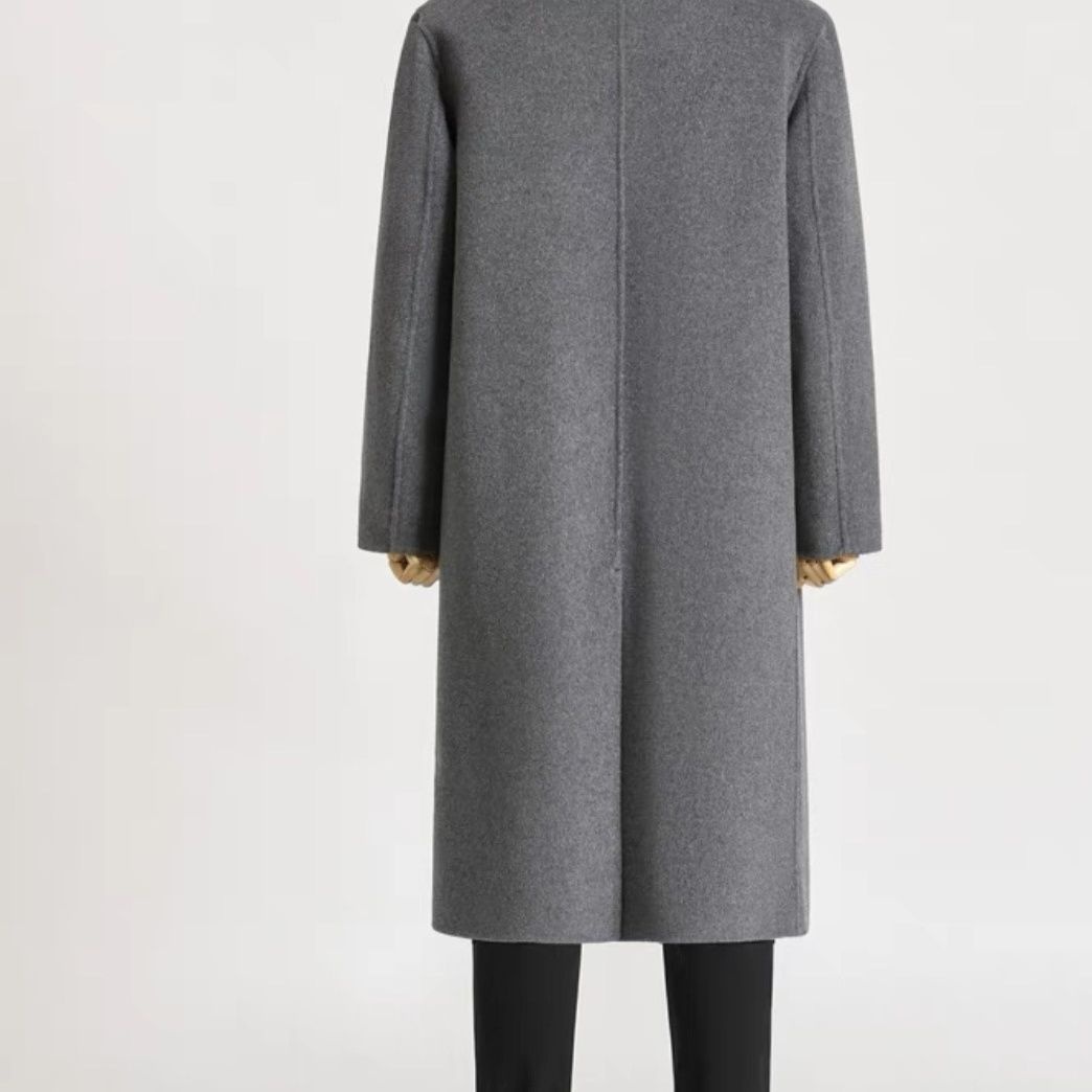 boy Boy Boy Autumn Winter Long Over-the-Knee Double-Sided Men Double-Breasted Korean Style Loose Woolen Trench Coat Black_voghion.com