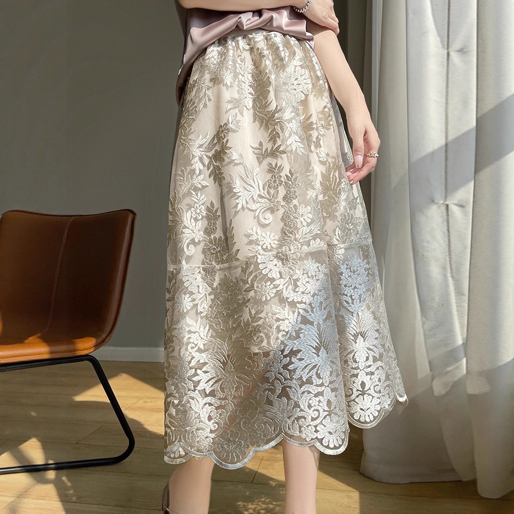 ChicShe Heavy Embroidery National Style A-Line For Women High Waist European Goods High-End French Elegant Covering Hips Lace_voghion.com