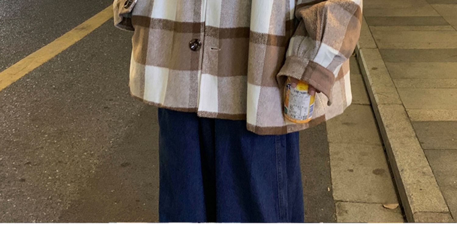 boy Boy Boy Plaid Wool Coat Men, Mid-Length, Autumn Trendy Trench Coat, Loose Fit, Winter Thickened Woolen Jacket For Men_voghion.com