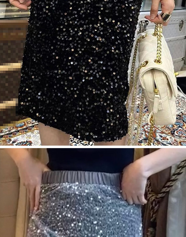 ChicShe Women's Fashion Station 25 New European Goods Trend Thickened Slit Velvet Sequin Mid-Length Bodycon Skirt For Women_voghion.com