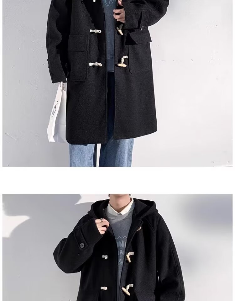 boy Boy Boy 2025 Winter Men's Horn Button Thickened Lamb Wool Mid-Length Hooded Trench Plus Size Casual Woolen Coat Jacket_voghion.com