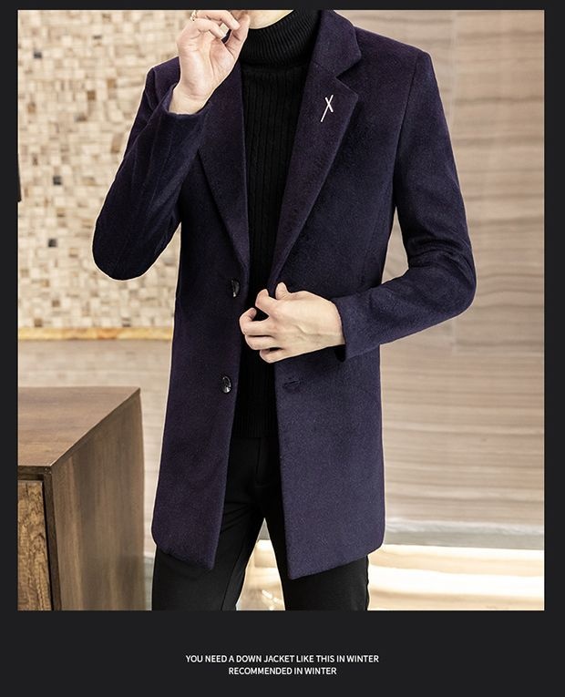Manteau mi-long en laine style automne élégant hiver tendance coréen coupe slim pour homme_voghion.com