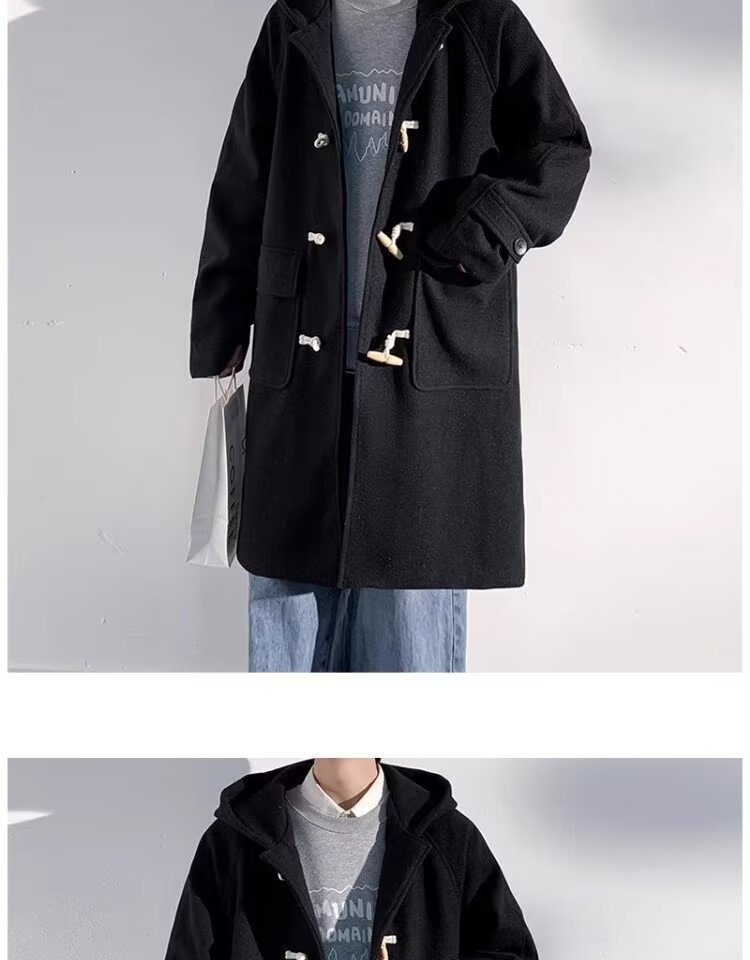 boy Boy Boy 2025 Winter Men's Horn Button Thickened Lamb Wool Mid-Length Hooded Trench Plus Size Casual Woolen Coat Jacket_voghion.com