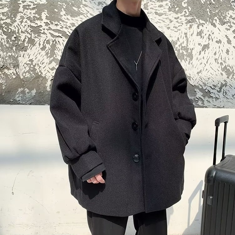 boy Boy Boy Men's Winter Jacket Padded Thickened Short Woolen Trench Coat British Style Korean Version Student Trend Loose Fit_voghion.com