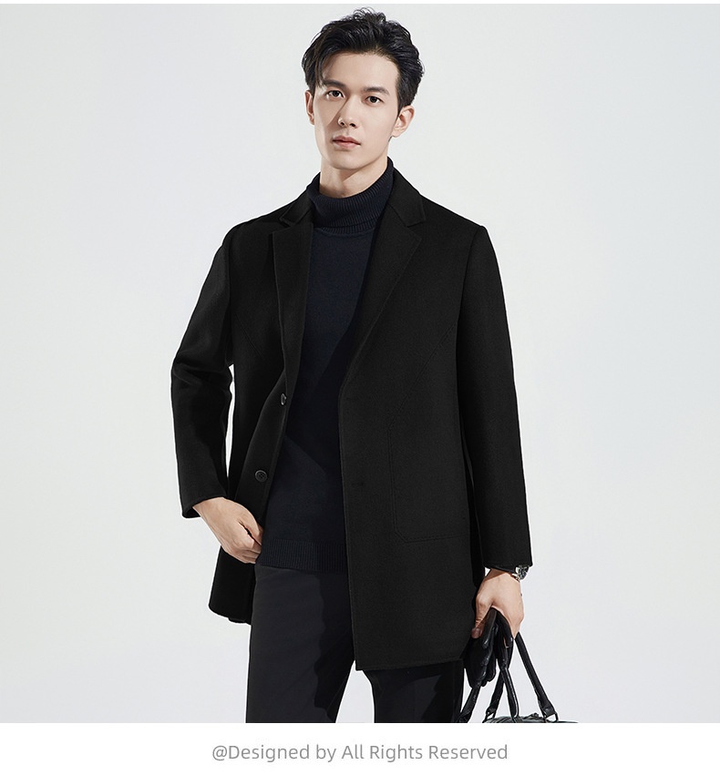 Manteau en laine double face 100 % pure pour homme, style business décontracté, manches longues, coupe mi-longue._voghion.com