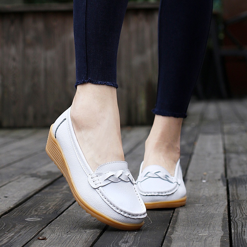 ShoeGlobe Cross-Border Spring Autumn New Cowhide Middle-Aged And Elderly Mom Women's Single Loafers Soft Sole Wedge Nurse Shoes_voghion.com