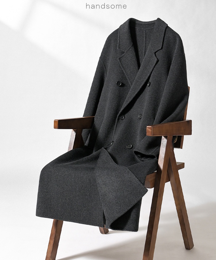 boy Boy Boy Autumn Winter Double-Sided Sheep Wool Men Long Over-the-Knee Double-Breasted Loose Korean Style Woolen Trench Coat_voghion.com