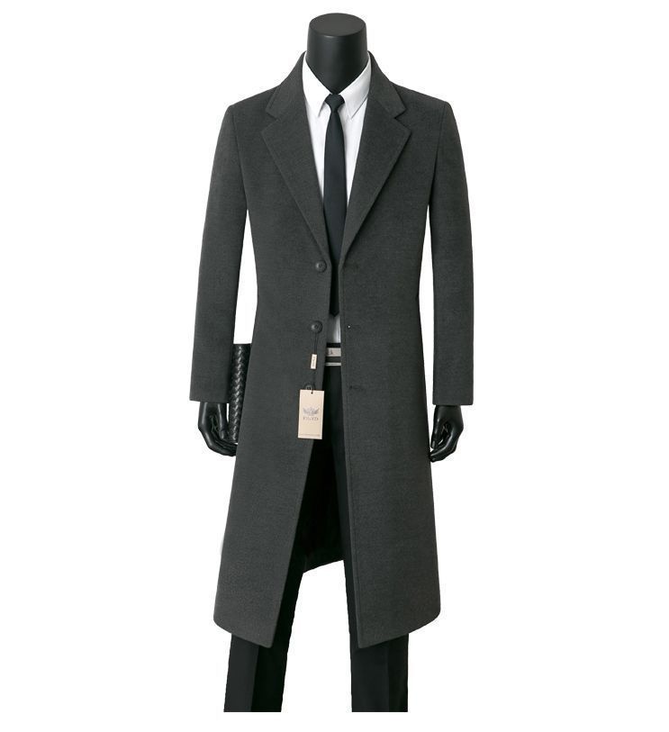 Jungen-Herbst-Winter-Mittellanger Business-Casual-Woll-Trenchcoat, warm, Anzugkragen, Herrenjacke_voghion.com