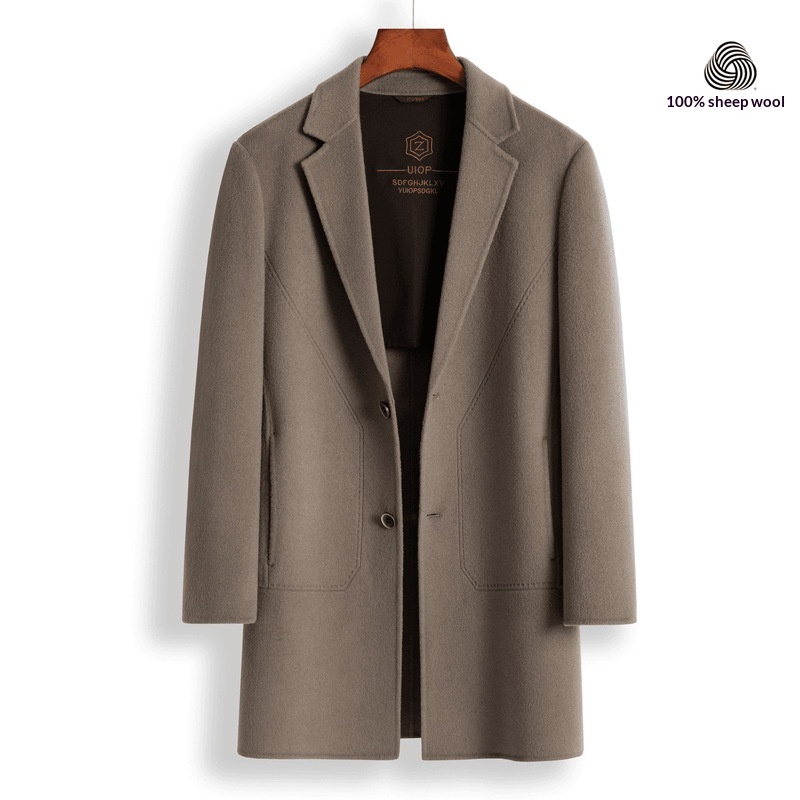 Manteau en laine double face 100 % pure pour homme, style business décontracté, manches longues, coupe mi-longue._voghion.com