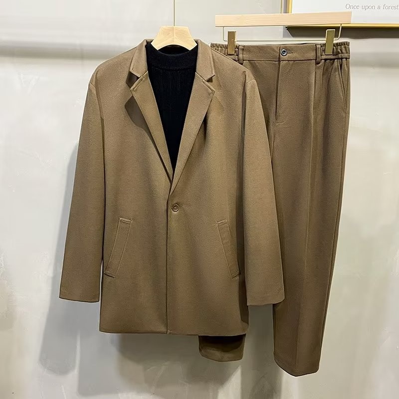 Herren-Herbst-Winter-Dicker Wollmantel, lässiger High-End-Anzug, Blazer, koreanischer Stil_voghion.com