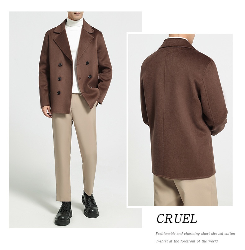 boy Boy Boy Autumn Winter New Men's Double-Breasted Short Double-Sided Wool Coat Business Casual Suit Collar Woolen Jacket_voghion.com