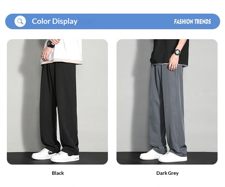 BOY BOY Silk Summer Thin Loose Wide Leg Sports Men Draped Dress Pants Straight Casual Trousers Ice Feel_voghion.com