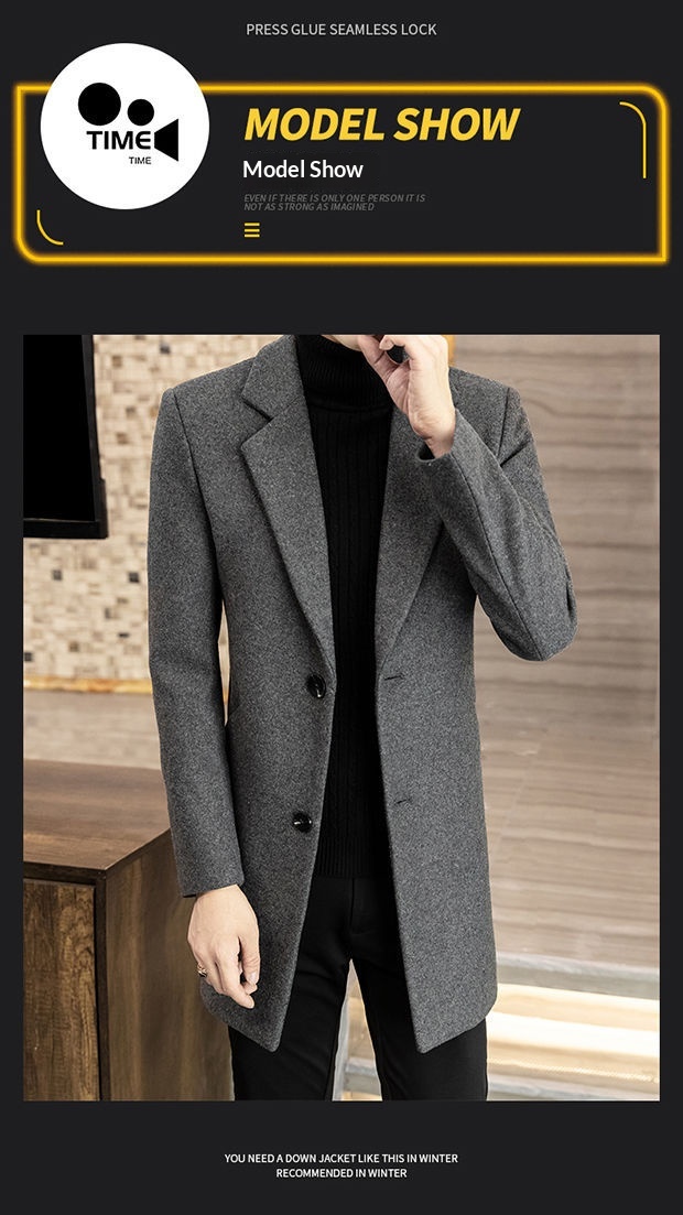 Manteau mi-long en laine style automne élégant hiver tendance coréen coupe slim pour homme_voghion.com