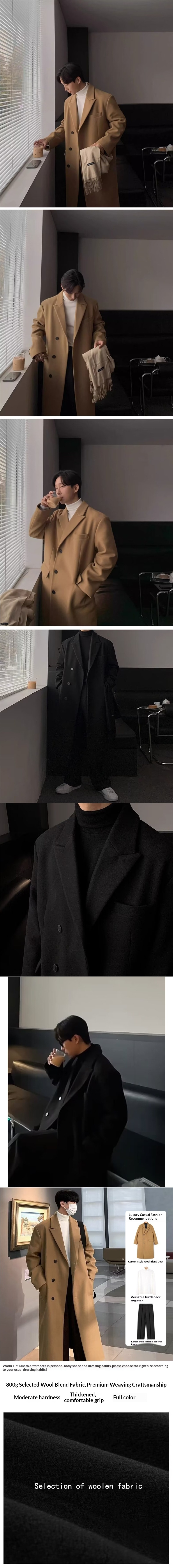 boy Boy Boy Men's Wool Single-Breasted Mid-Length Trench Coat Set For Men Autumn Winter Woolen Jacket_voghion.com