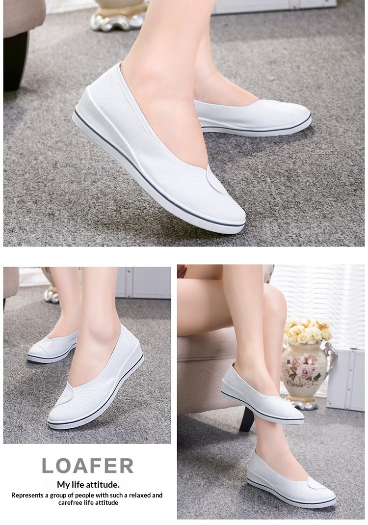 ShoeGlobe Low-Cut White Nurse Flat Wedge Soft Sole Canvas For Women Hotel Hospital Beauty Salon Work Shoes Wholesale_voghion.com