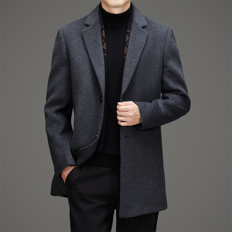 Herren-Herbst-Winter-Anzug, hochwertiger, fleecegefütterter Wollmantel, mittellange Jacke_voghion.com