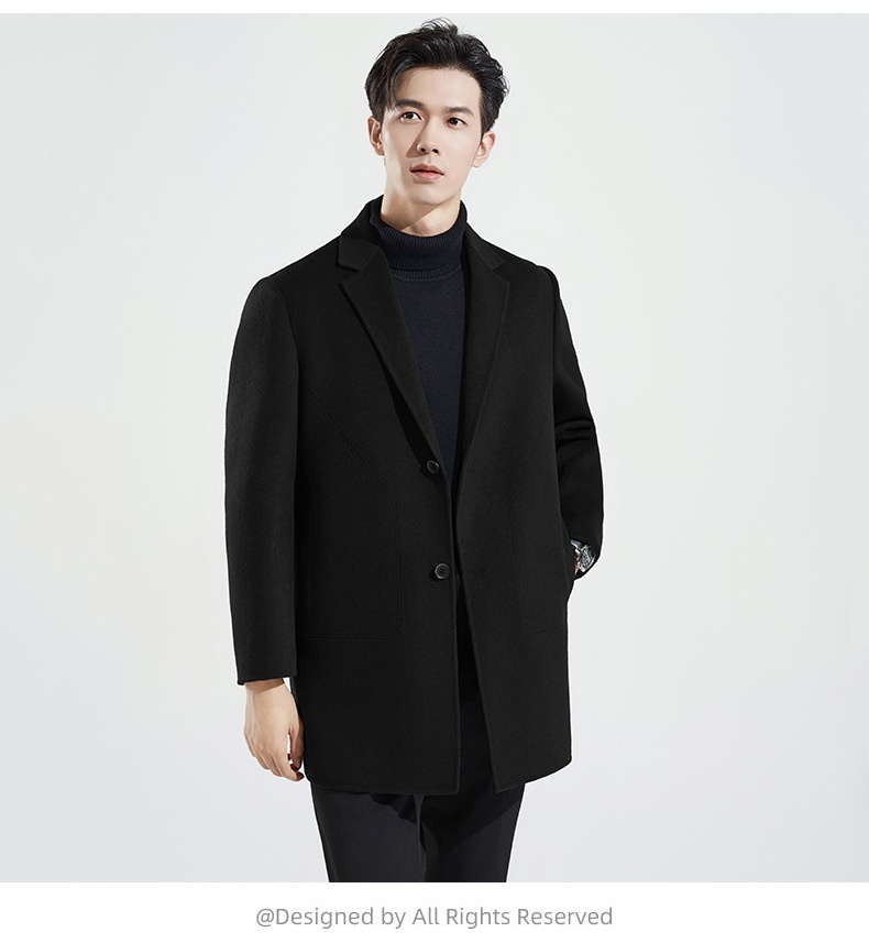 Manteau en laine double face 100 % pure pour homme, style business décontracté, manches longues, coupe mi-longue._voghion.com