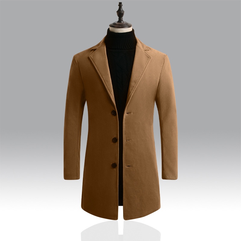 boy Boy Boy Autumn Winter New Wool Korean Style Slim Fit Mid-Length Trench Woolen Material Jacket Men's Coat_voghion.com