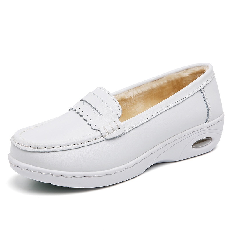 ShoeGlobe Damen-Sneaker „Nurse“ aus echtem Leder, gepolstert, weich, atmungsaktiv, rutschfest, mit Fleece-Futter und dicker Sohle – ideal für Herbst und Winter. Warm und bequem._voghion.com