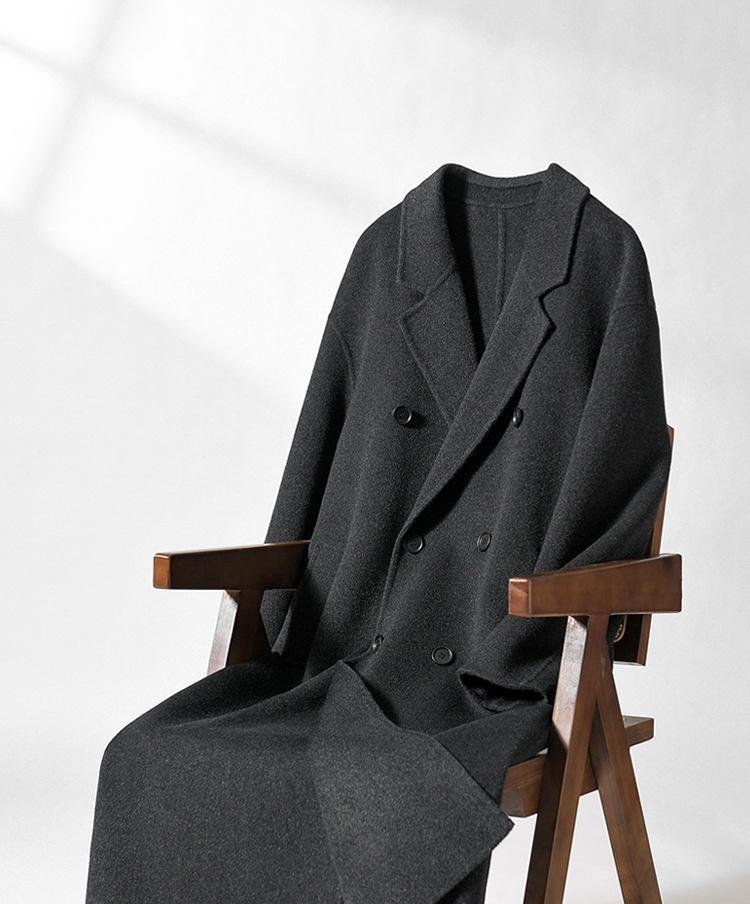 boy Boy Boy Autumn Winter Double-Sided Sheep Wool Men Long Over-the-Knee Double-Breasted Loose Korean Style Woolen Trench Coat_voghion.com