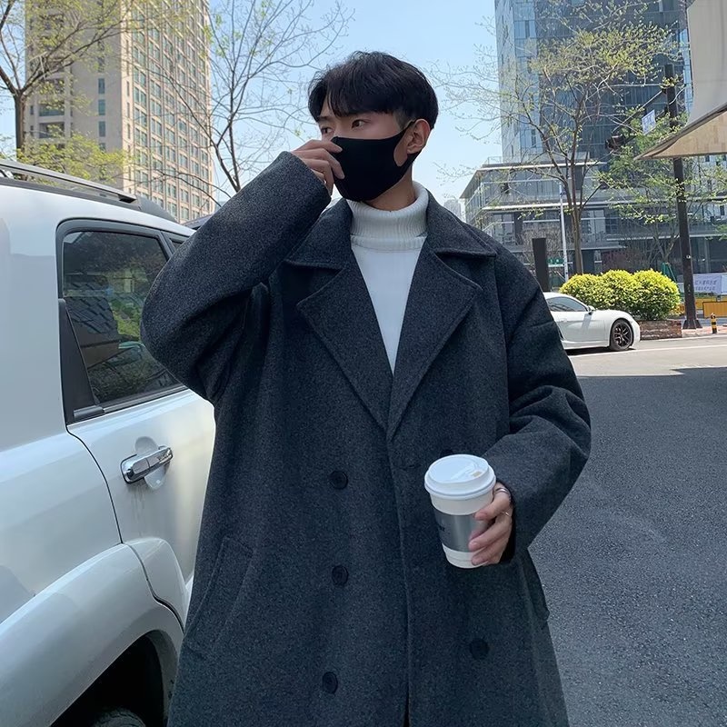 boy Boy Boy Double-Breasted Wool Coat For Men, Mid-Length Over-the-Knee Woolen Trench Coat, Autumn And Winter Korean Style, High-End_voghion.com