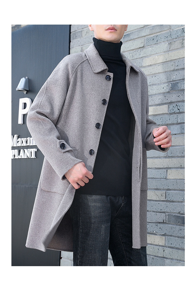 boy Boy Boy Autumn Winter New Pure Men's Loose Double-Sided Woolen Trench Coat Mid-Length Wool Korean Style Casual_voghion.com