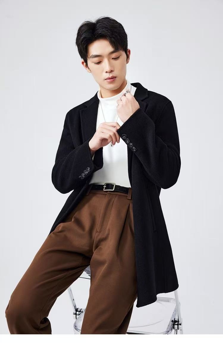 boy Boy Boy 100% Pure Double-Sided Wool Coat Men's Autumn Winter New Business Casual Mid-Length Jacket_voghion.com