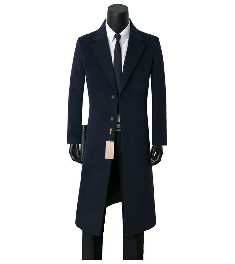 Jungen-Herbst-Winter-Mittellanger Business-Casual-Woll-Trenchcoat, warm, Anzugkragen, Herrenjacke_voghion.com