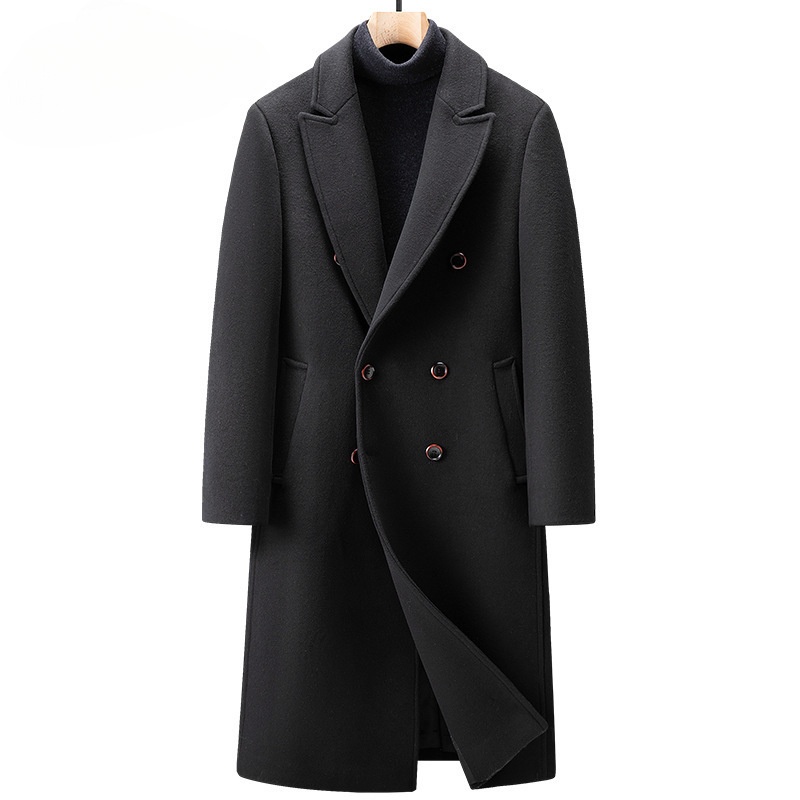 boy Boy Boy Cross-Border Autumn Winter New Double-Breasted Over-the-Knee Long Men's Thickened Wool Trench Coat Woolen Jacket_voghion.com