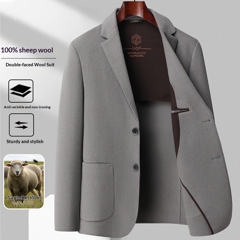 boy Boy Boy High-End 100% Pure Wool Double-Sided Woolen Men's Autumn And Winter New Suit Business Casual Solid Color Jacket_voghion.com