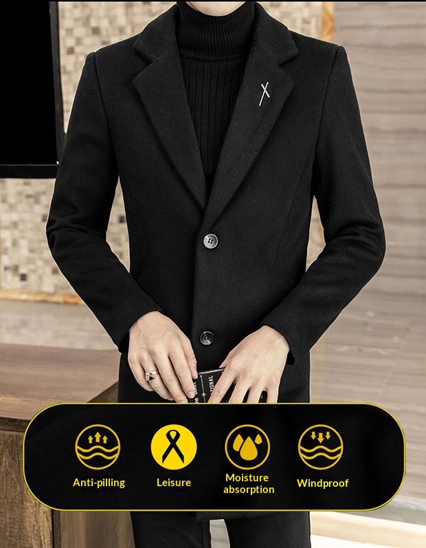 Manteau mi-long en laine style automne élégant hiver tendance coréen coupe slim pour homme_voghion.com