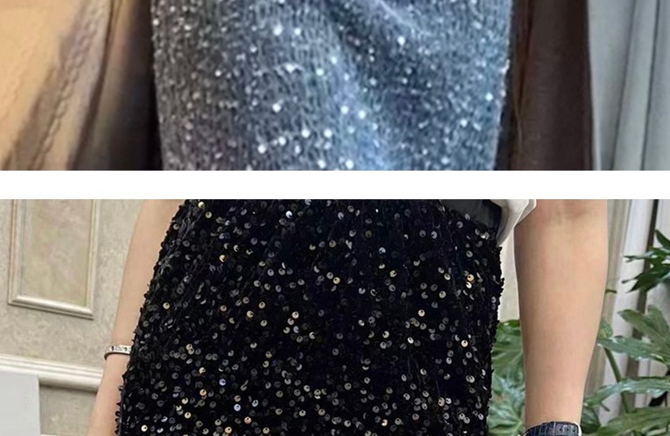 ChicShe Women's Fashion Station 25 New European Goods Trend Thickened Slit Velvet Sequin Mid-Length Bodycon Skirt For Women_voghion.com