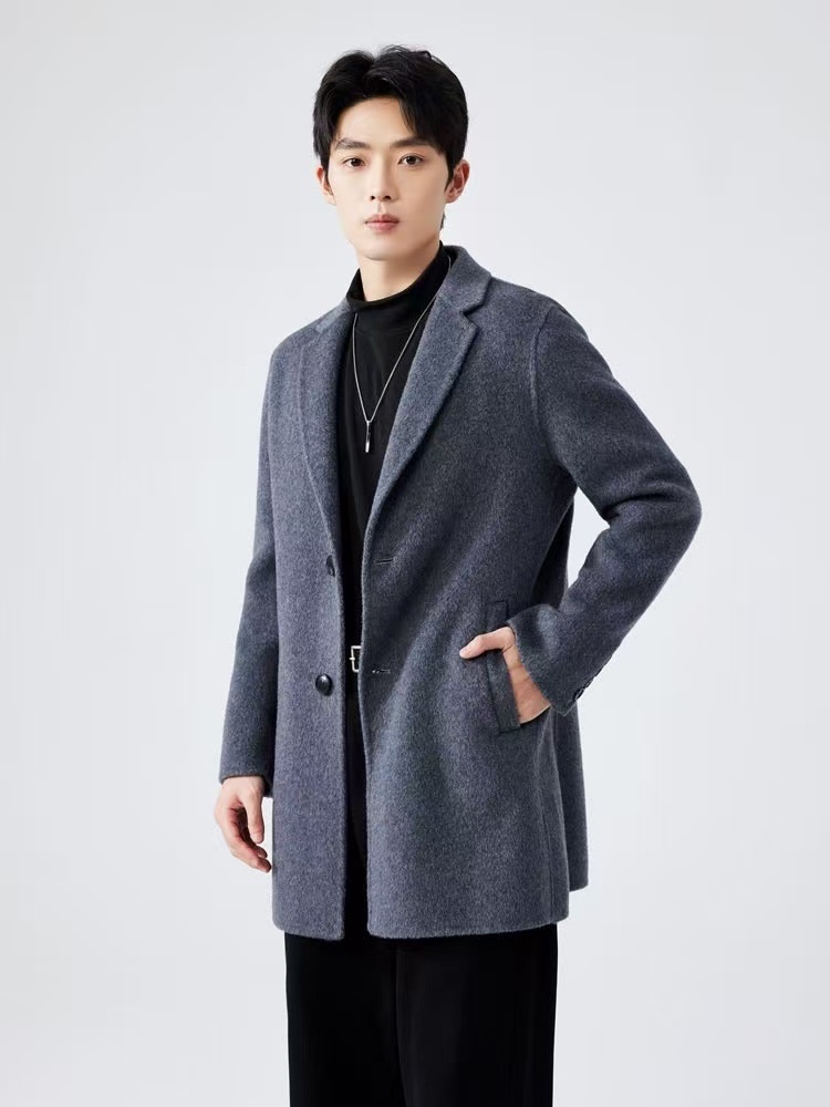 boy Boy Boy 100% Pure Double-Sided Wool Coat Men's Autumn Winter New Business Casual Mid-Length Jacket_voghion.com