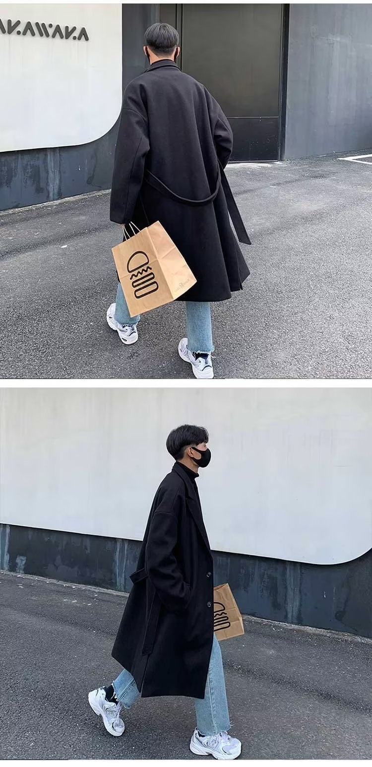 boy Boy Boy Double-Breasted Wool Coat For Men, Mid-Length Over-the-Knee Woolen Trench Coat, Autumn And Winter Korean Style, High-End_voghion.com