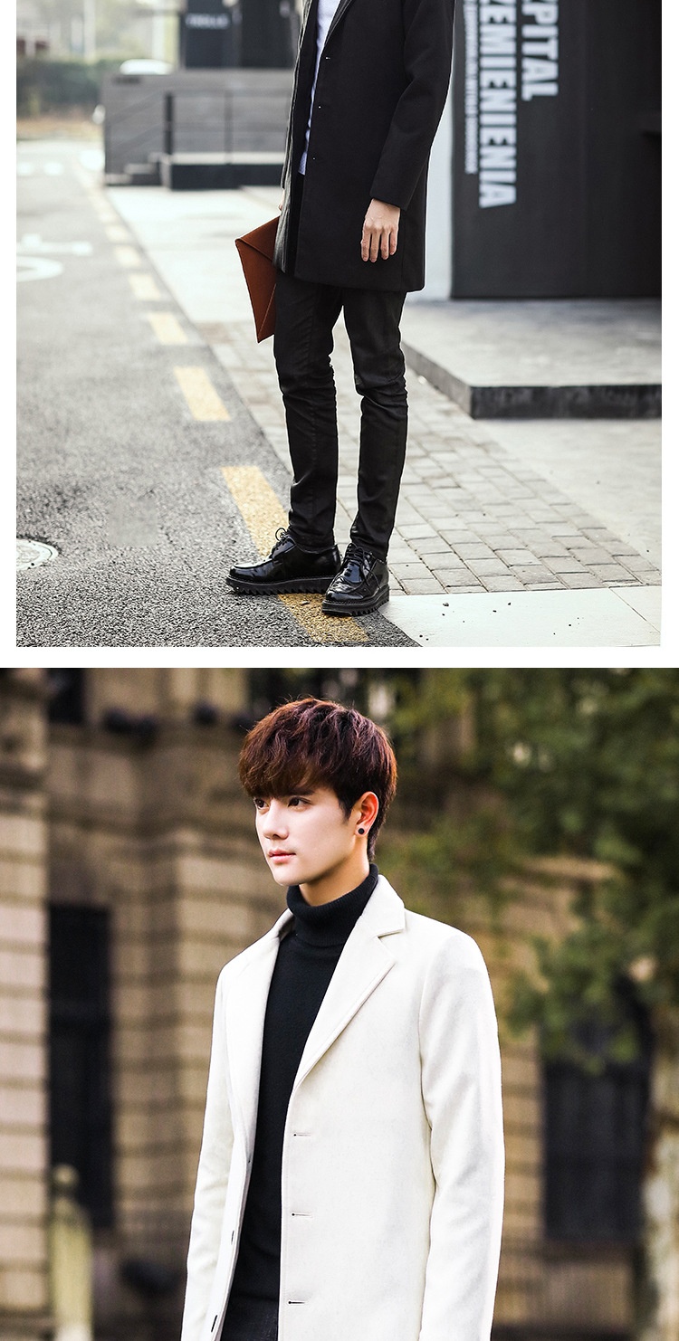 boy Boy Boy Autumn Winter New Wool Korean Style Slim Fit Mid-Length Trench Woolen Material Jacket Men's Coat_voghion.com