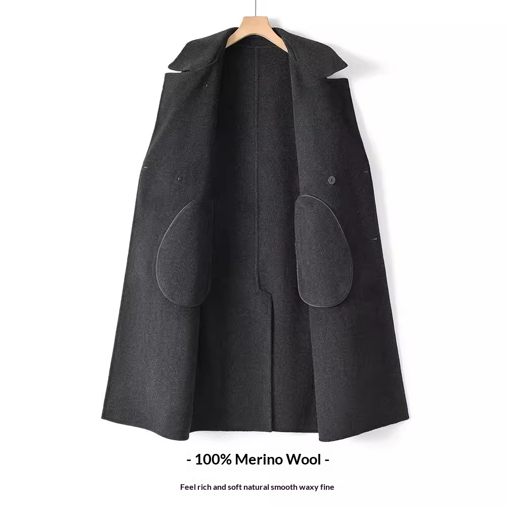 boy Boy Boy Autumn Winter Double-Sided Sheep Wool Men Long Over-the-Knee Double-Breasted Loose Korean Style Woolen Trench Coat_voghion.com