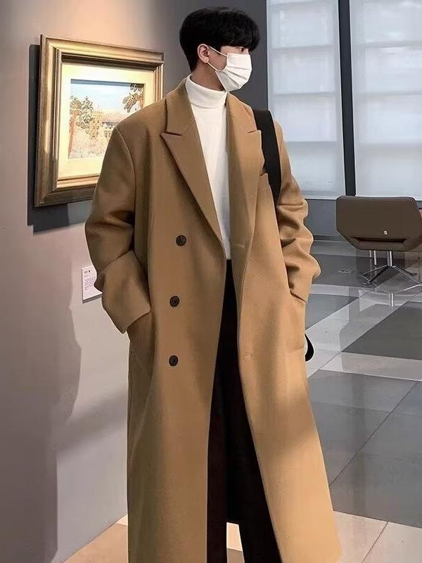 boy Boy Boy Men's Wool Single-Breasted Mid-Length Trench Coat Set For Men Autumn Winter Woolen Jacket_voghion.com