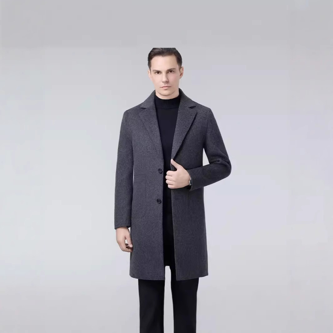 boy Boy Boy Autumn Winter Double-Sided Wool Mid-Length Solid Color Single-Breasted Jacket Trench Coat Men's Woolen Clothing_voghion.com