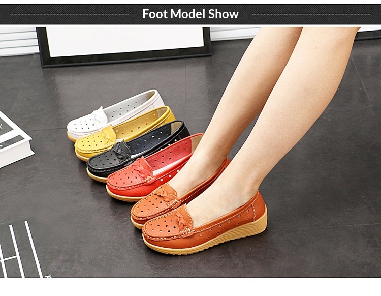 ShoeGlobe Cross-Border Spring Autumn New Cowhide Middle-Aged And Elderly Mom Women's Single Loafers Soft Sole Wedge Nurse Shoes_voghion.com