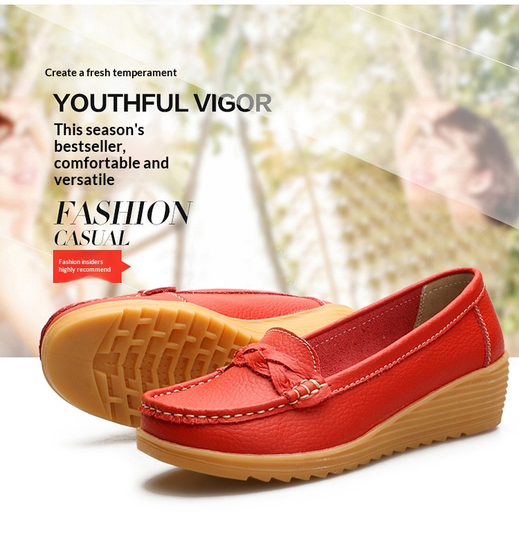 ShoeGlobe Cross-Border Spring Autumn New Cowhide Middle-Aged And Elderly Mom Women's Single Loafers Soft Sole Wedge Nurse Shoes_voghion.com