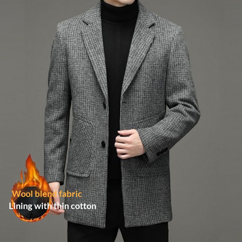 boy Boy Boy Autumn Winter Thickened Wool For Men, Dad's Warm Suit Collar Jacket, Fashionable Trendy Mid-Length Trench Coat_voghion.com