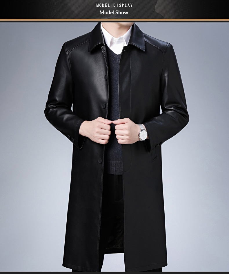 boy Boy Boy 2022 Winter New Men's PU Trench Casual Extended Over-the-Knee Jacket Middle-Aged Turn-Down Collar Leather Coat Wholesale_voghion.com